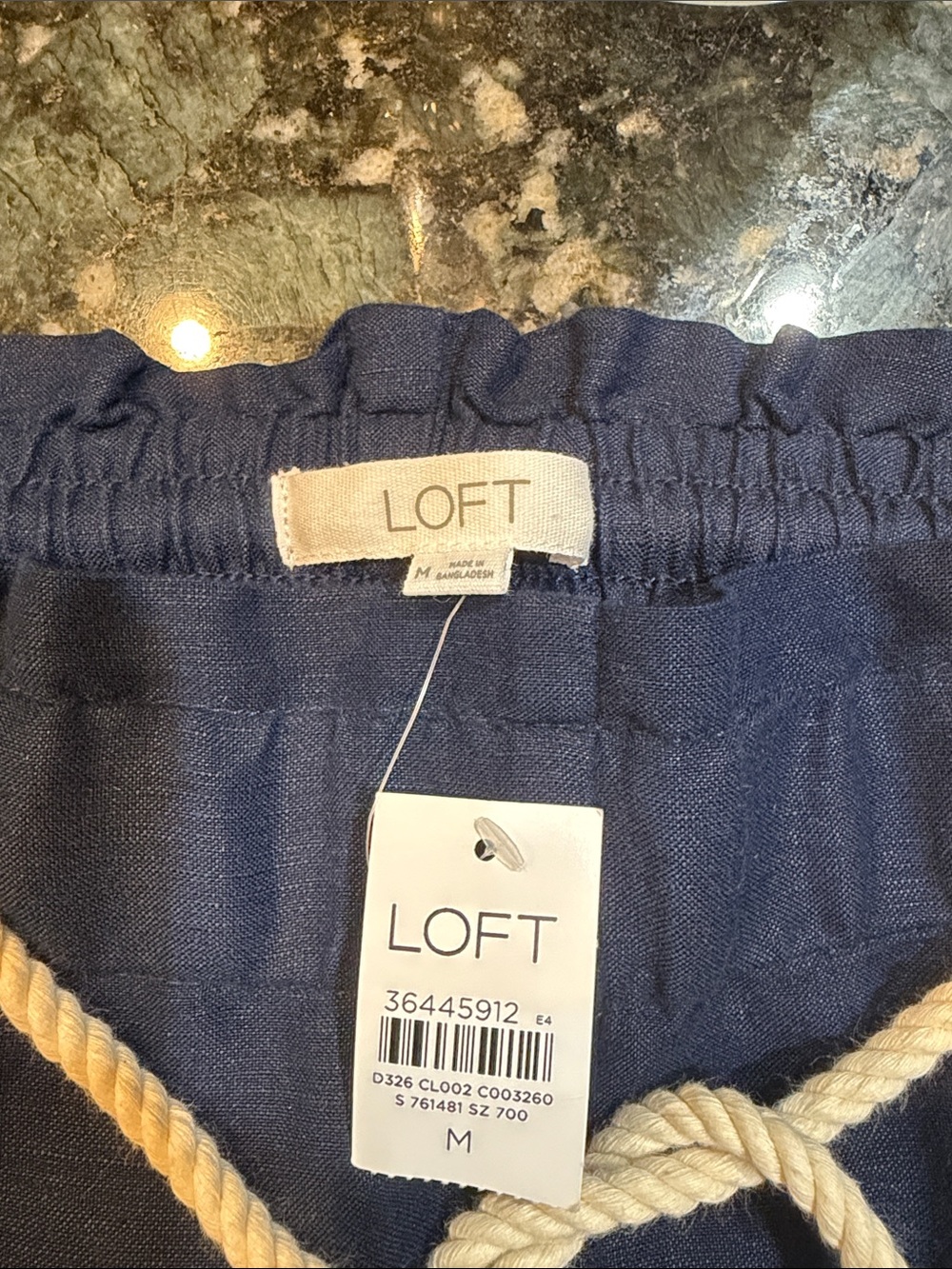 LOFT Navy Cropped Wide-Leg Pants with Rope Drawstring - Picture 3 of 3
